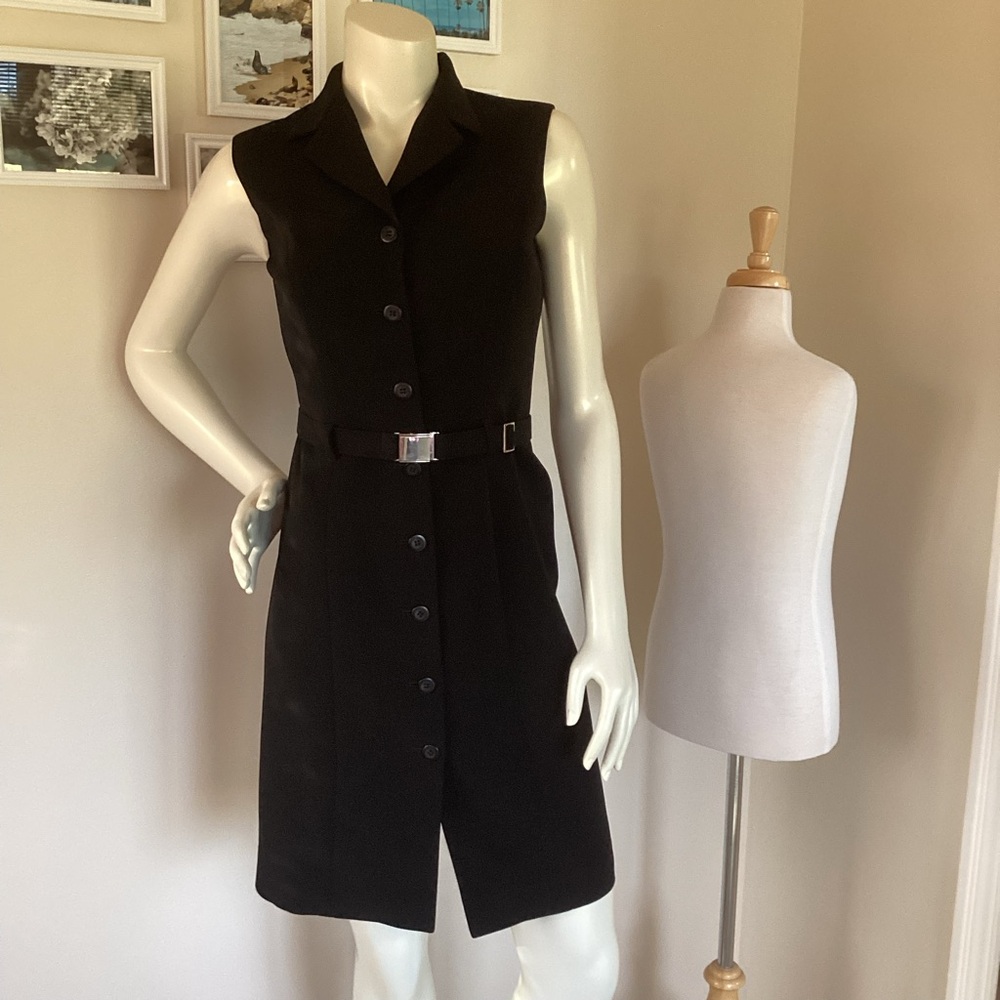 Donna Gray Black Belted Dress. Size 6🌹